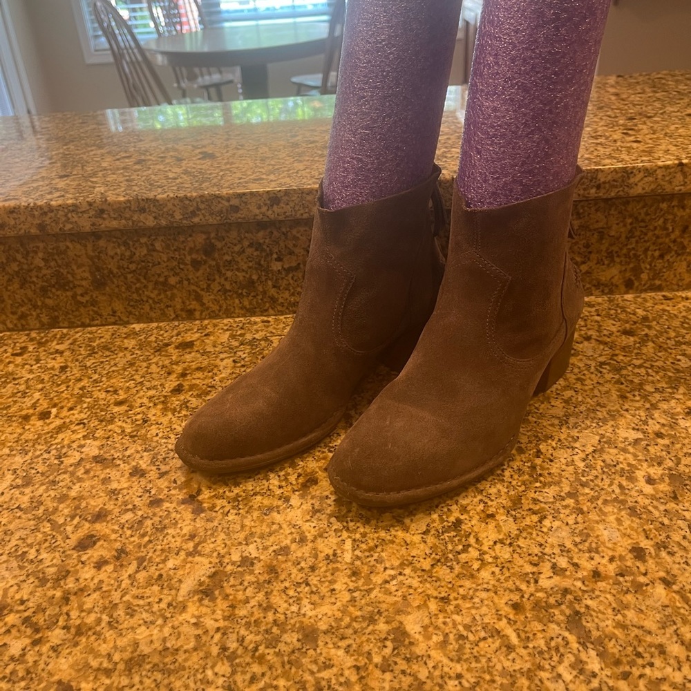 UGG Bandara Suede Ankle Boots Brown Size 9 Rear Zip Block Heel